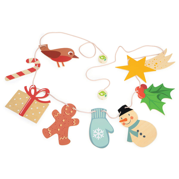 Tender Leaf Toys wooden Winter Holiday bunting with stars and robins