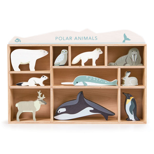 Tender Leaf Toys Polar Animals Shelf Set with ten wooden arctic animals
