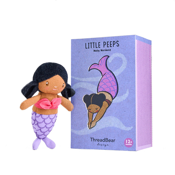Little Peeps Molly Mermaid fabric doll in keepsake matchbox